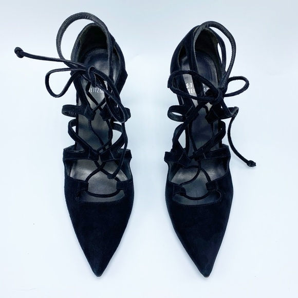 Stuart Weiztman size 6.5 Black Suede Lace Up Heels / Pumps - Picture 6 of 11
